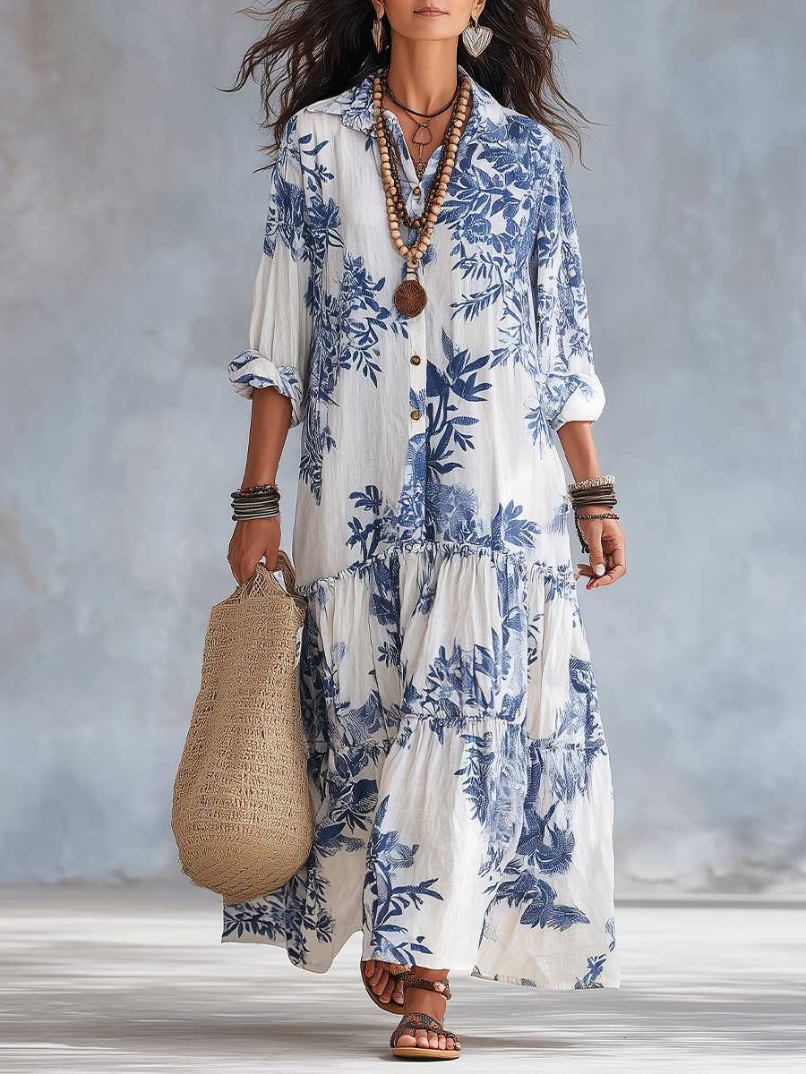 White & Blue Floral / 2XL